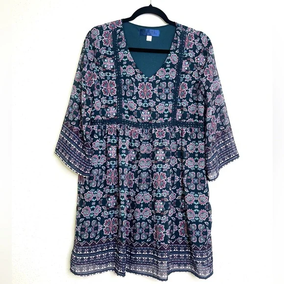 francesca's navy blue floral dress Dark blue wrap plus size dress main image 1